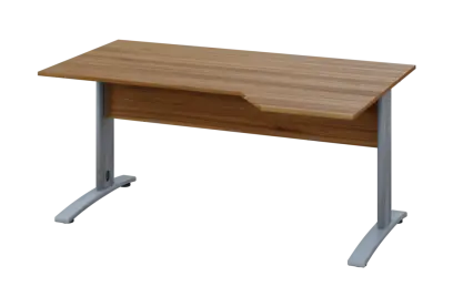 EZK 28 - 164 stůl kancelářský, rohový, pravý, kovová podnož stříbrná, deska 25 mm, široký 1600 mm, ořech světlý